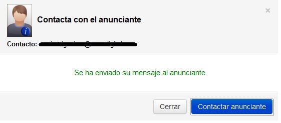 Mensaje confirmación de contacto con el anunciante